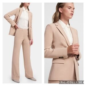 NWT Theory Admiral Creme Suit Staple Blazer & Wide Trouser Nude Khaki Beige - 4